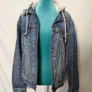 Women’s Aeropostale Distressed Denim Hoodie‎ Jacket medium grunge y2k style